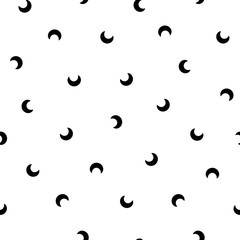 Seamless pattern with black half moon, crescents on white background. Ethnic abstract background.