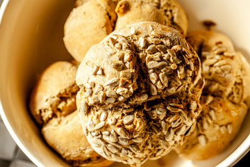 Close up of tasty sunflower bread rolls from Denmark