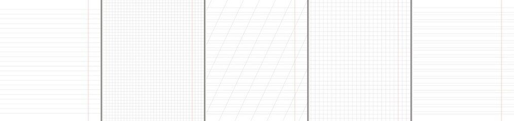 School notebook vertical paper sheets pattern set.