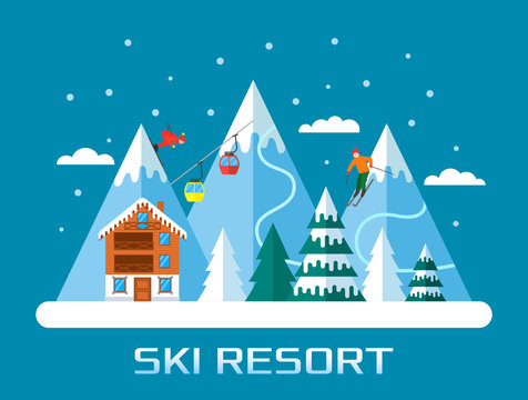 Ski season in the winter Alps. the ski resort is open.