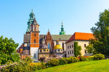 Fototapeta na wymiar Picturesque view of Wawel Royal Castle complex in Krakow, Poland. It is the most historically and culturally important site in Poland