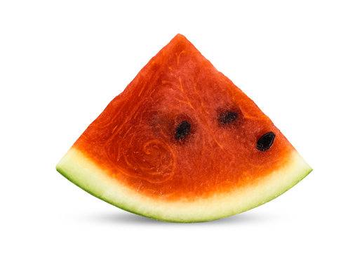 Closeup of Sliced ripe red watermelon isolated on white background with clipping path.