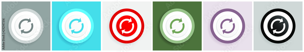 Poster Reload icon set, colorful flat design vector illustrations in 6 options for web design and mobile applications