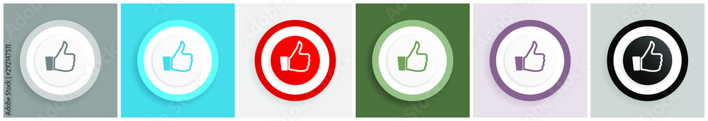 Leinwandbilder like icon set, colorful flat design vector illustrations in 6 options for web design and mobile appl