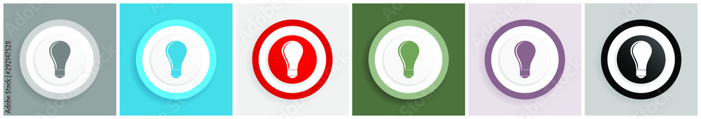 Poster Bulb icon set, colorful flat design vector illustrations in 6 options for web design and mobile applications