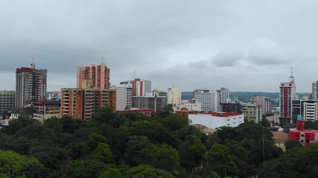 Skyscrapers, Buildings (Ciudad del Este, Paraguay) aerial view, drone footage