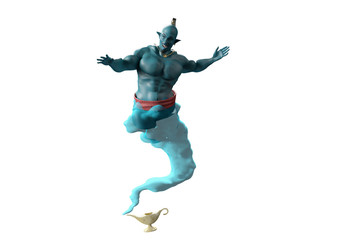the Genie from the lamp 3D render - obrazy, fototapety, plakaty