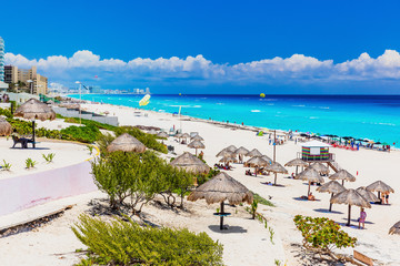 Cancun, Mexico. Dolphin Beach (Playa Delfines). Beach on Riviera Maya.