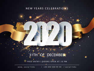 Happy new 2020 year. Winter holiday greeting card design template. Christmas and New Year posters. Happy New Year dark festive background