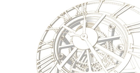 Fototapeta na wymiar clock, mechanism, sketch, 3d illustration