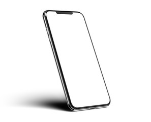 Smartphone frameless blank screen mockup template on edge isolated on white background	