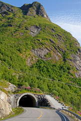 the road tunnel on Lofoten islands in Norway