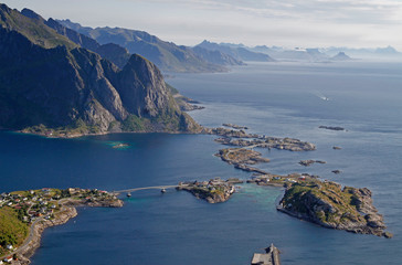 Amazing panoramic view on lovely arctic village Reine - 292153352