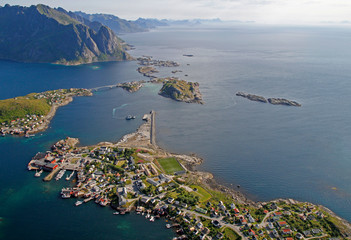 Amazing panoramic view on lovely arctic village Reine - 292153360