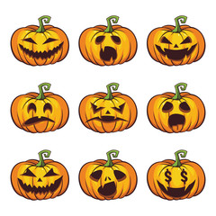 Halloween pumpkin cartoon vector set of 9