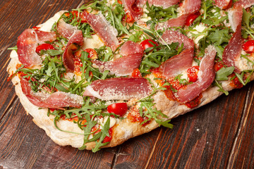 Pizza with bacon in Roman style