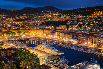 View of Old Port of Nice with yachts, France in the evening