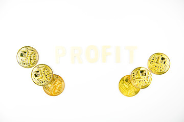 Golden Bitcoin token currency mining virtual cryptocurrency concept