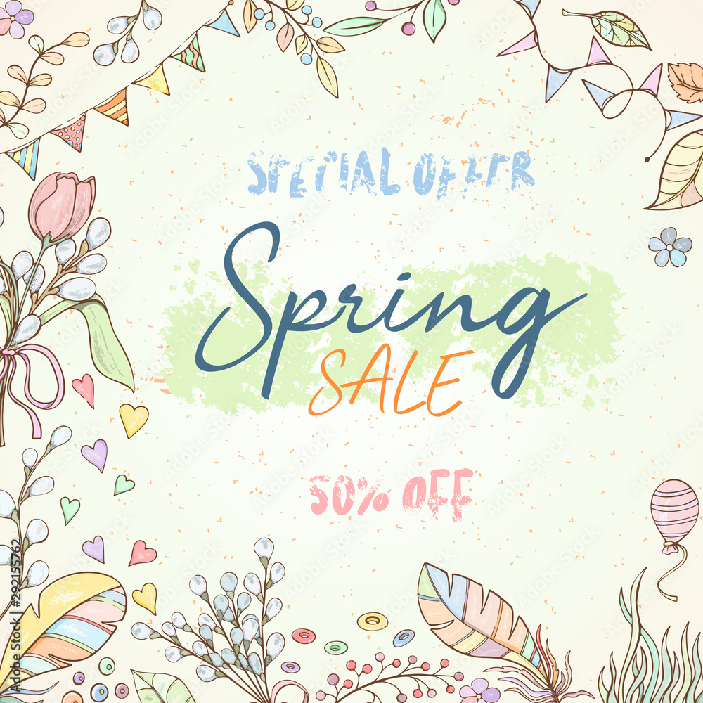 Wall mural Hand drawn spring card