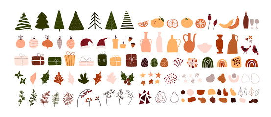 Set of christmas new year winter icons xmas geometric shapes isolated