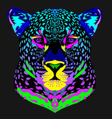 Unusual, rainbow portrait of a leopard