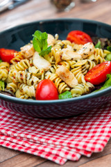 pasta and chicken on the table
