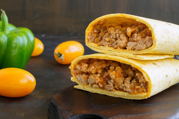 traditional Mexican dish, burrito with minced meat