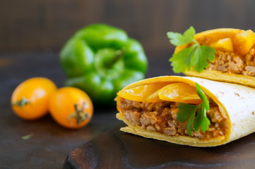 traditional Mexican dish, burrito with minced meat