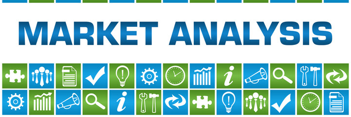 Market Analysis Green Blue Box Grid Business Symbols 