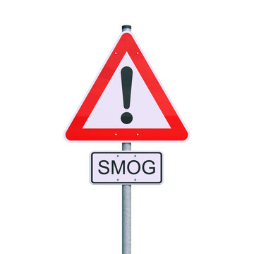 Smog - Luftverschmutzung - Verkehrsschild - Freisteller