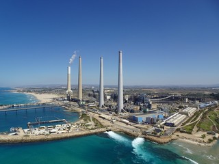 Aerial view of the Electricity plant near Olga in Israel