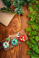 Christmas Festive Border Background. Flat Lay Top View.