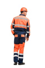 Man in working clothes and helmet isolated view