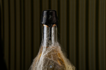 neck of a bottle of calvados in a web