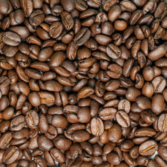 Coffee beans top view with soft light. Coffee concept background image.