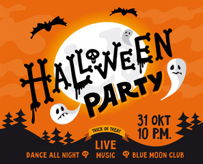 Vector template of Halloween party invitations or greeting cards with handwritten calligraphy lettering. illustration of pumpkin, ghost, spider, bat, skull