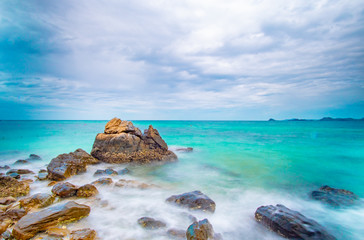 Scenery of natural with clear sea water, beautiful rock and white sand around Ko kham underwater park in Sattahip,Pattaya,Chonburi,Thailand. Tourists attractions in Pattaya.