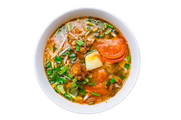 Vietnamese soup Pho Ho on white background isolated