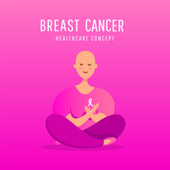 Creative concept of young woman with a bald head who is fighting cancer.