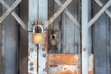 Closeup old padlock safety the gate