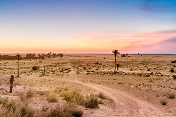 Sunrise in the desert in Tunisia