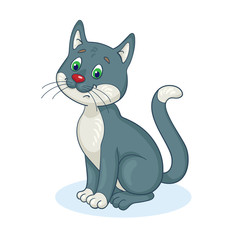 Cute black cat sitting. In cartoon style. Isolated on a white background.