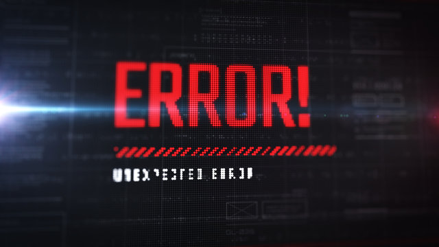 Error popup with LCD effect. Text message on display. Close up view with alert indicator. HUD. Futuristic interface background with details.