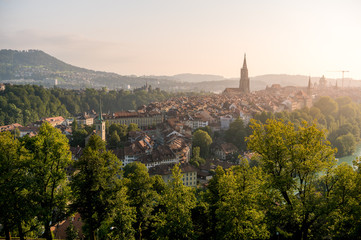 Fototapeta na wymiar warm afternoon light over the historic city of Bern, Switzerland