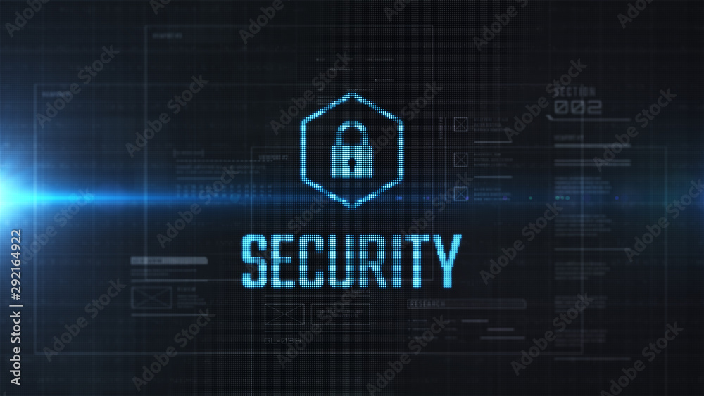 Poster security label with lock icon. futuristic interface. hud. lcd text effect.