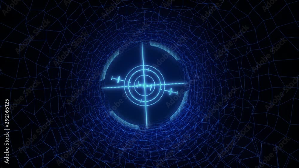 Aufkleber Technology 4K Digital Fly Through Space Tunnel  HUD Spin Crosshairs TargetCode Animation Background. Sci fi Futuristic 3D Rendering Element Communication Transfer Motion.