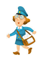 cartoon scene with postman woman on white background -