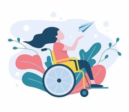 Disabled girl sitting in a wheelchair