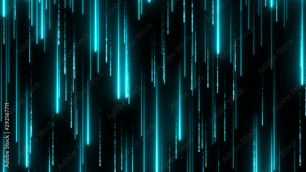 Canvas Prints bright blue beams moving down. glitter neon particles. digital data flow. futuristic space. informat