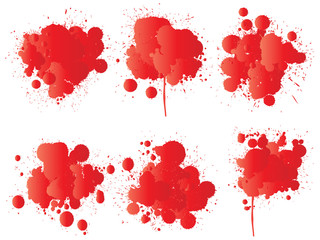 Collection of artistic grungy paint drop, hand made creative splash or splatter stroke set isolated white background. Abstract grunge dirty stains group, education or graphic art decoration
